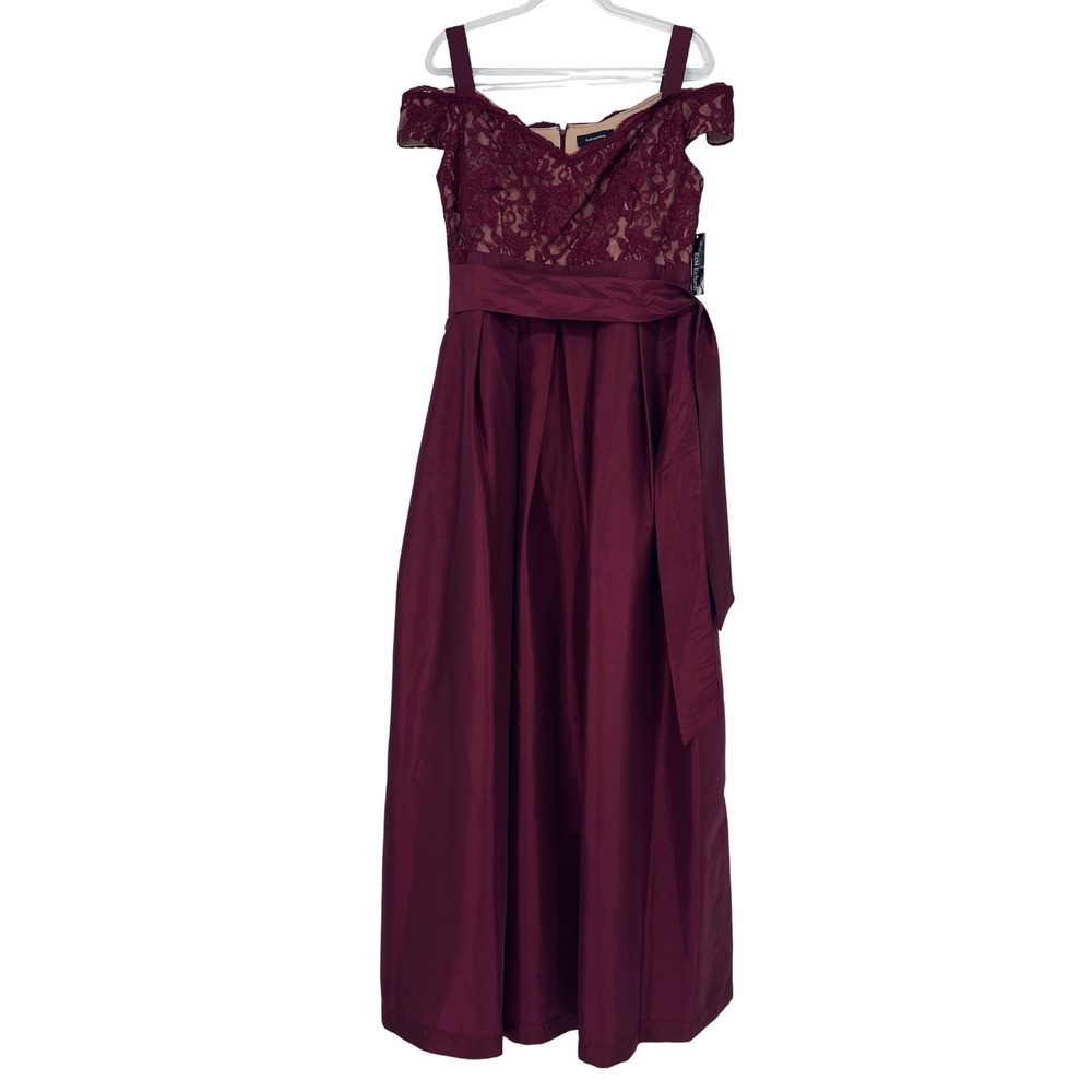 R&M Richards Women Merlot Nude Lace Off Shoulder Evening Gown Dress 2056 Size 12